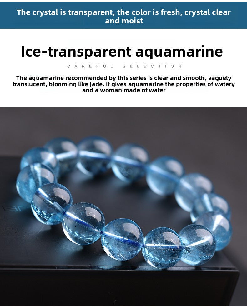 Aquamarine Bracelet Female Male Blue Beads Crystal Gem Scattered Beads Ice-like Smooth Devil Blue Sea Blue Treasure Bracelet