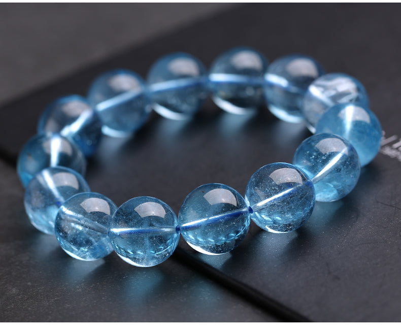 Aquamarine Bracelet Female Male Blue Beads Crystal Gem Scattered Beads Ice-like Smooth Devil Blue Sea Blue Treasure Bracelet