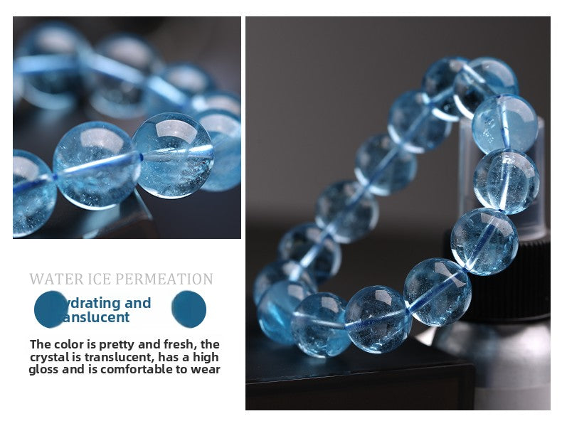 Aquamarine Bracelet Female Male Blue Beads Crystal Gem Scattered Beads Ice-like Smooth Devil Blue Sea Blue Treasure Bracelet