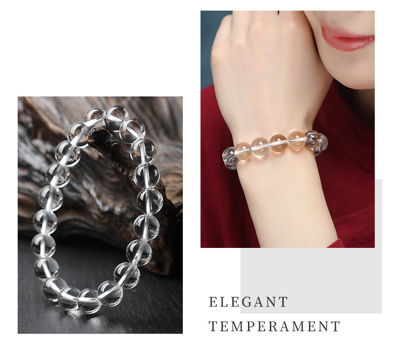 Natural Crystal Bracelet Old Mine Pure Body East China Sea White Crystal Unisex Round Bead Bracelet