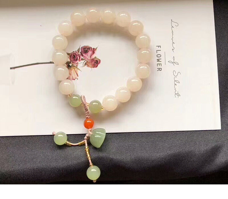 Hetian Jade Lotus Pink Bracelet Light Pink Beaded Bracelet Lotus Seedpod Auspicious Ruyi Women's Style Gift for Girlfriend or Best Friend