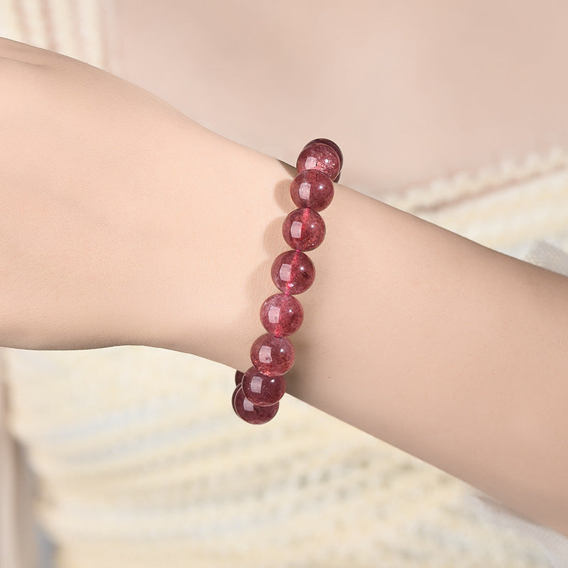 Natural Starlight Strawberry Quartz Bracelet for Women Single Circle Peach Blossom Gold Quartz Gift for Girls Cute and Sweet Holiday Present