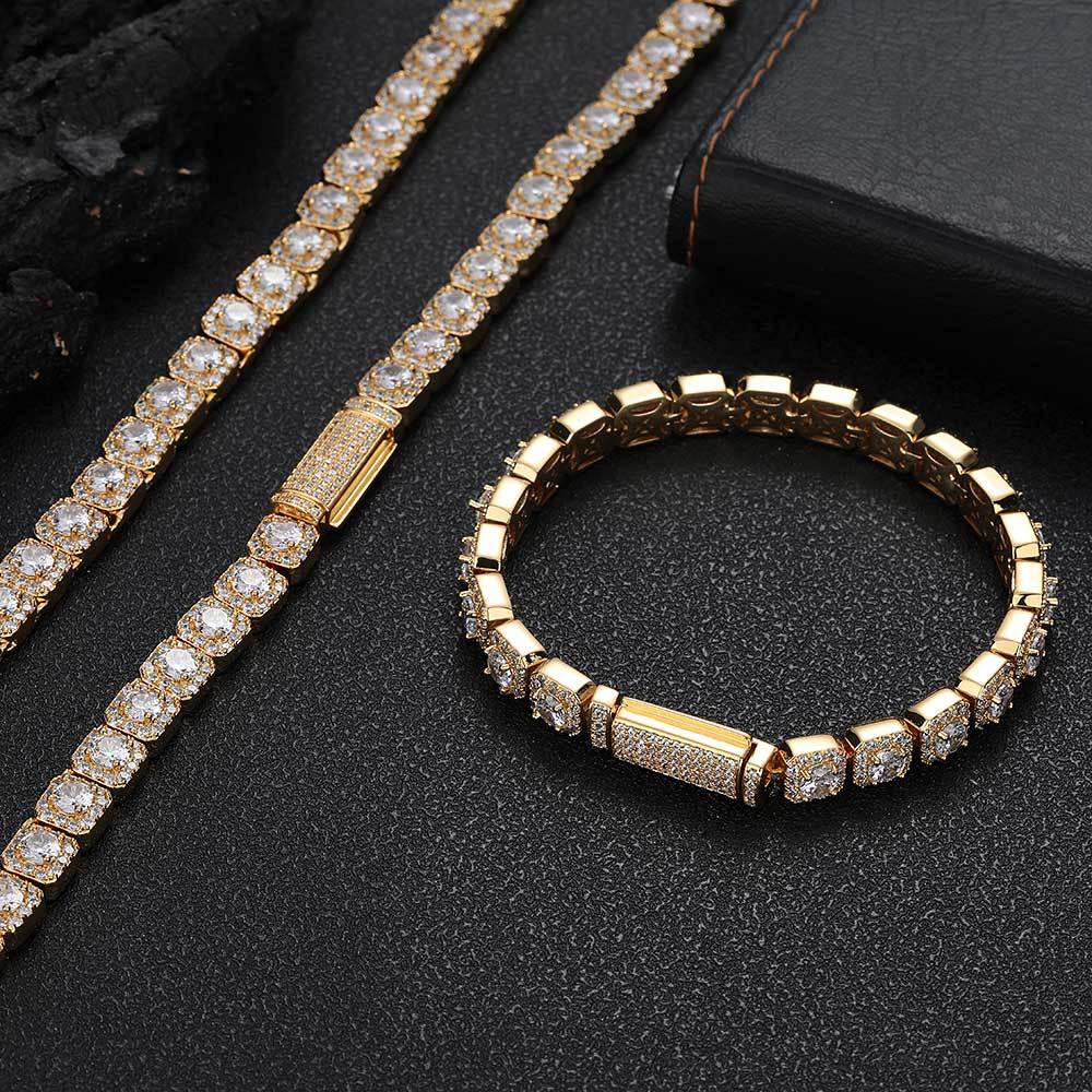 Cross-border Hip-hop Jewelry 7mm Flip Clasp Bracelet Zircon Rock Candy Chain European and American Hot-selling Accessories Men's Bracelet Wholesale
