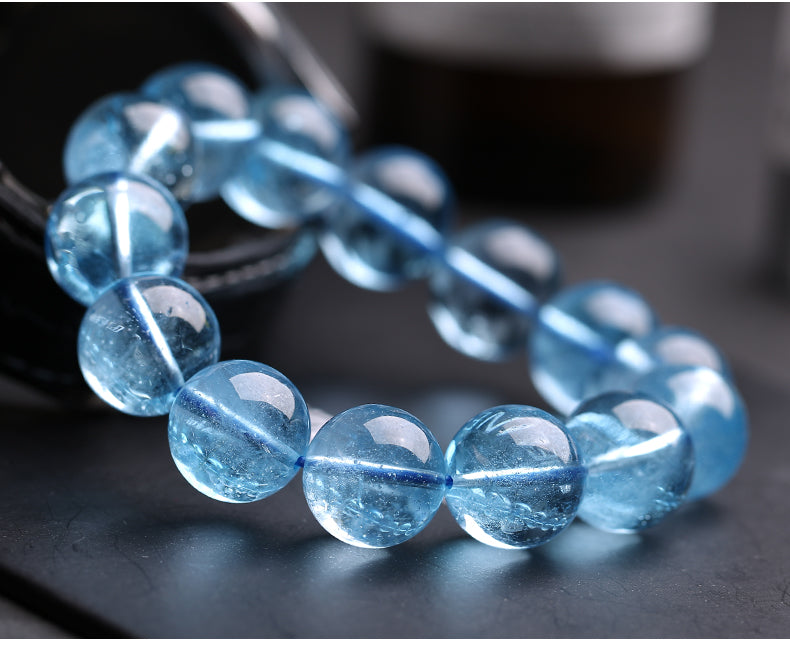 Aquamarine Bracelet Female Male Blue Beads Crystal Gem Scattered Beads Ice-like Smooth Devil Blue Sea Blue Treasure Bracelet