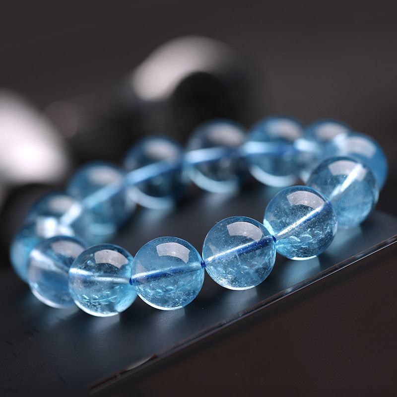 Aquamarine Bracelet Female Male Blue Beads Crystal Gem Scattered Beads Ice-like Smooth Devil Blue Sea Blue Treasure Bracelet