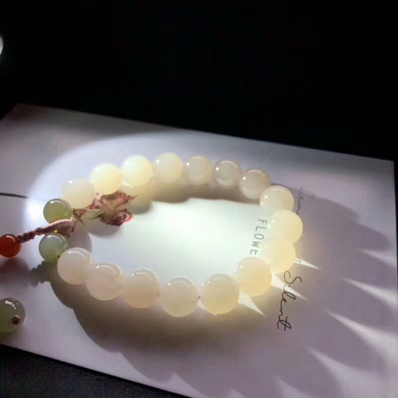 Hetian Jade Lotus Pink Bracelet Light Pink Beaded Bracelet Lotus Seedpod Auspicious Ruyi Women's Style Gift for Girlfriend or Best Friend
