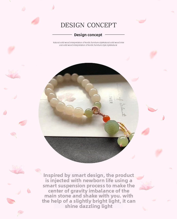 Hetian Jade Lotus Pink Bracelet Light Pink Beaded Bracelet Lotus Seedpod Auspicious Ruyi Women's Style Gift for Girlfriend or Best Friend