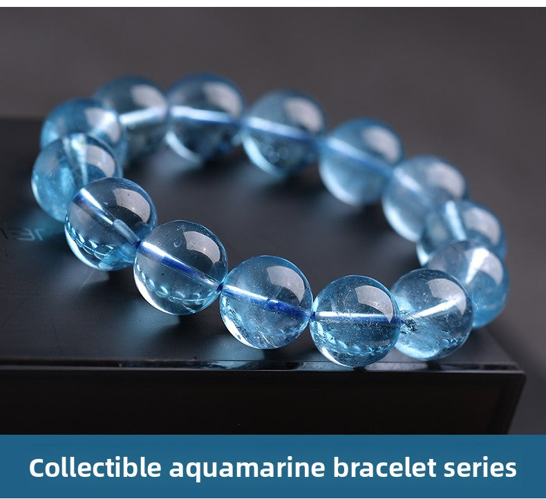 Aquamarine Bracelet Female Male Blue Beads Crystal Gem Scattered Beads Ice-like Smooth Devil Blue Sea Blue Treasure Bracelet