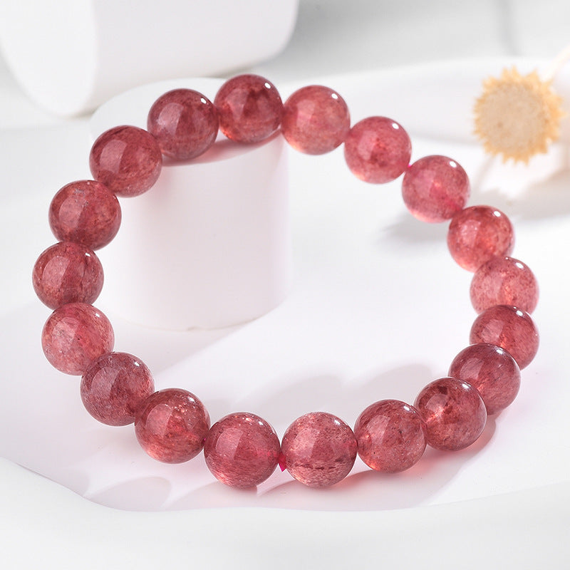 Natural Starlight Strawberry Quartz Bracelet for Women Single Circle Peach Blossom Gold Quartz Gift for Girls Cute and Sweet Holiday Present