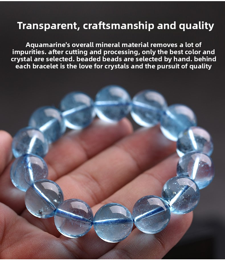 Aquamarine Bracelet Female Male Blue Beads Crystal Gem Scattered Beads Ice-like Smooth Devil Blue Sea Blue Treasure Bracelet
