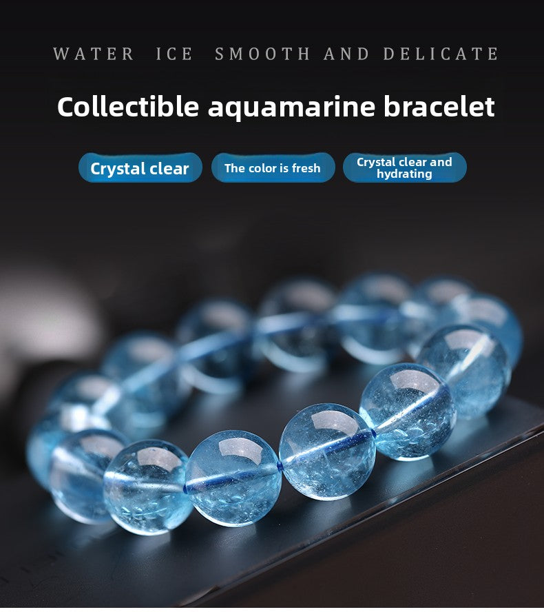 Aquamarine Bracelet Female Male Blue Beads Crystal Gem Scattered Beads Ice-like Smooth Devil Blue Sea Blue Treasure Bracelet
