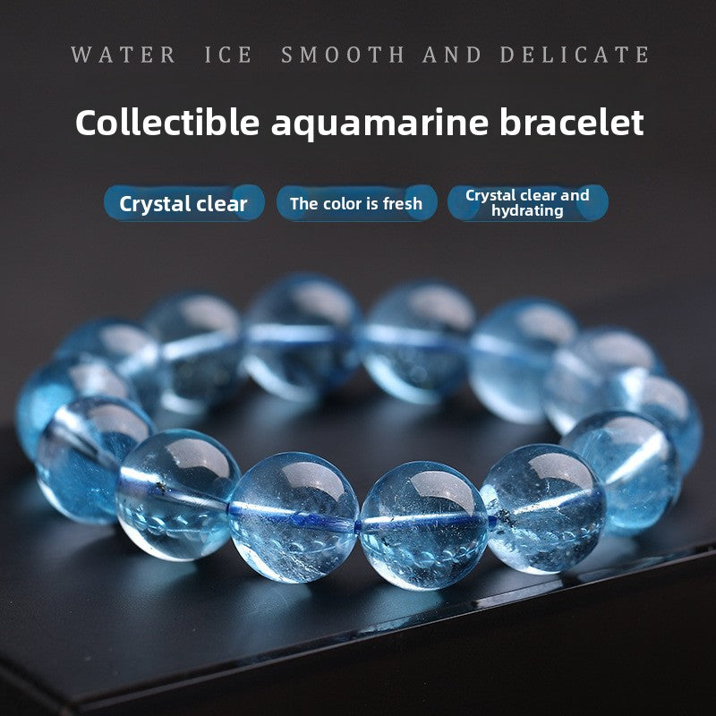 Aquamarine Bracelet Female Male Blue Beads Crystal Gem Scattered Beads Ice-like Smooth Devil Blue Sea Blue Treasure Bracelet