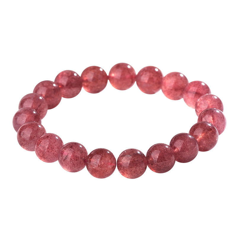 Natural Starlight Strawberry Quartz Bracelet for Women Single Circle Peach Blossom Gold Quartz Gift for Girls Cute and Sweet Holiday Present