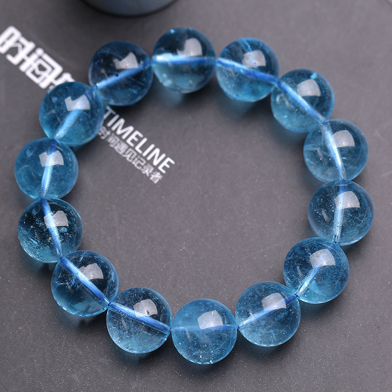 Aquamarine Bracelet Female Male Blue Beads Crystal Gem Scattered Beads Ice-like Smooth Devil Blue Sea Blue Treasure Bracelet