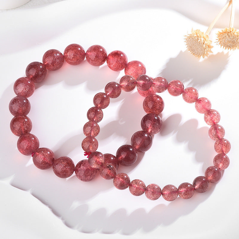 Natural Starlight Strawberry Quartz Bracelet for Women Single Circle Peach Blossom Gold Quartz Gift for Girls Cute and Sweet Holiday Present