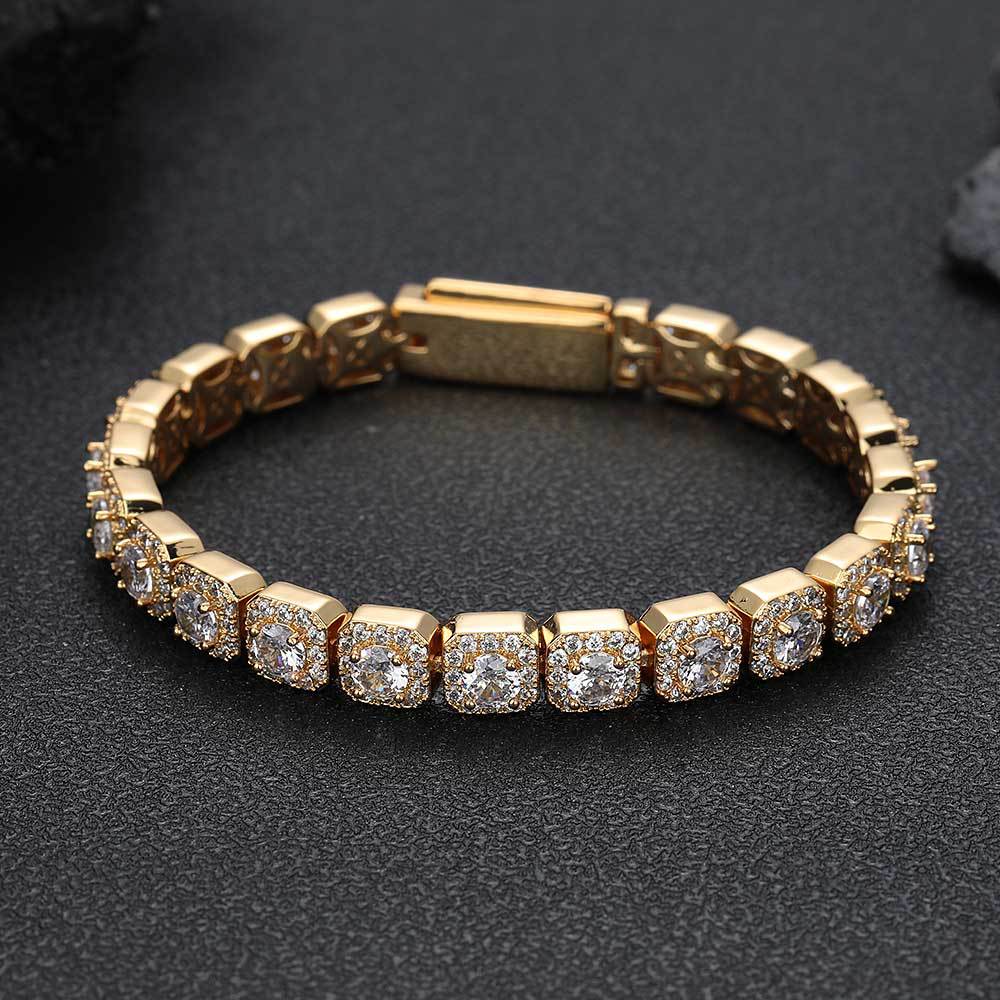 Cross-border Hip-hop Jewelry 7mm Flip Clasp Bracelet Zircon Rock Candy Chain European and American Hot-selling Accessories Men's Bracelet Wholesale