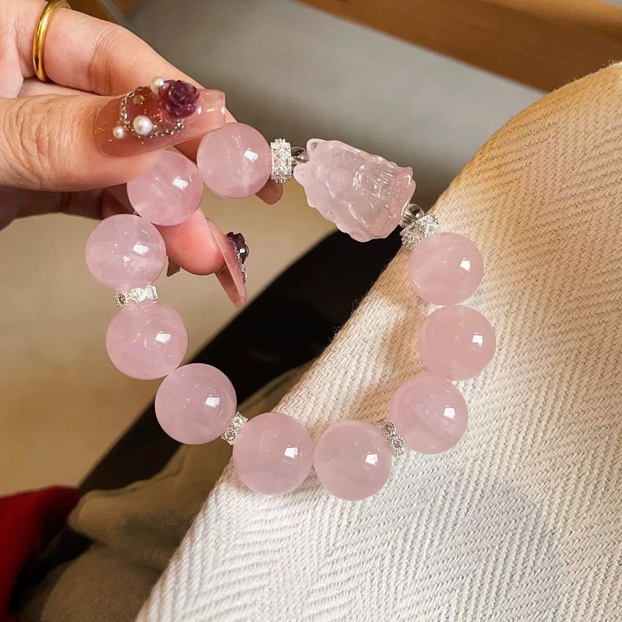 Wholesale Natural Pink Crystal Mo Pink Magic Box Bracelet for Women Pink Quartz White Crystal Yellow Crystal Bracelet for Women Niche High-end