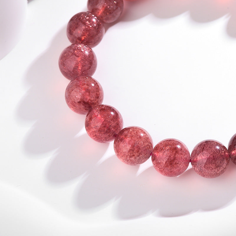 Natural Starlight Strawberry Quartz Bracelet for Women Single Circle Peach Blossom Gold Quartz Gift for Girls Cute and Sweet Holiday Present
