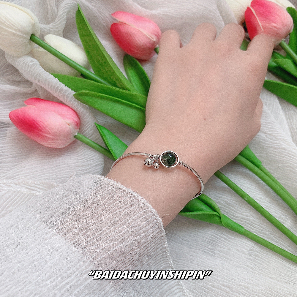 Korean Style Wealth-Attracting Green Phantom Bracelet for Women 925 Sterling Silver Green Crystal Bell Lucky Bead Elegant Bracelet Gift