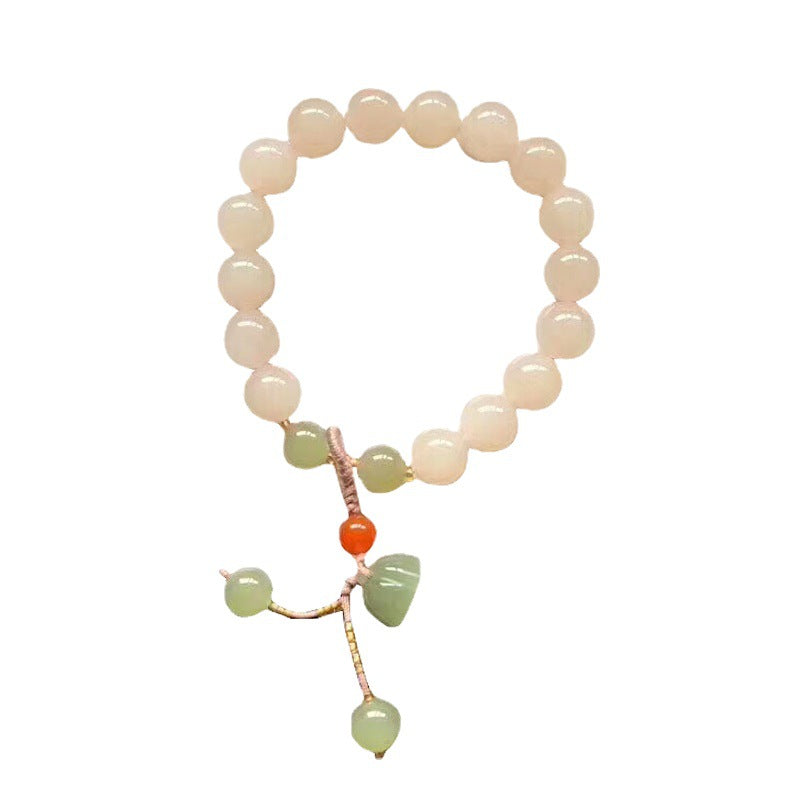 Hetian Jade Lotus Pink Bracelet Light Pink Beaded Bracelet Lotus Seedpod Auspicious Ruyi Women's Style Gift for Girlfriend or Best Friend