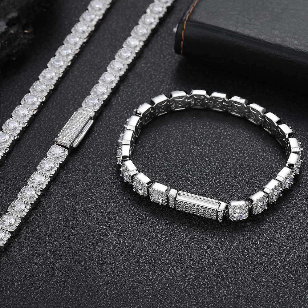 Cross-border Hip-hop Jewelry 7mm Flip Clasp Bracelet Zircon Rock Candy Chain European and American Hot-selling Accessories Men's Bracelet Wholesale