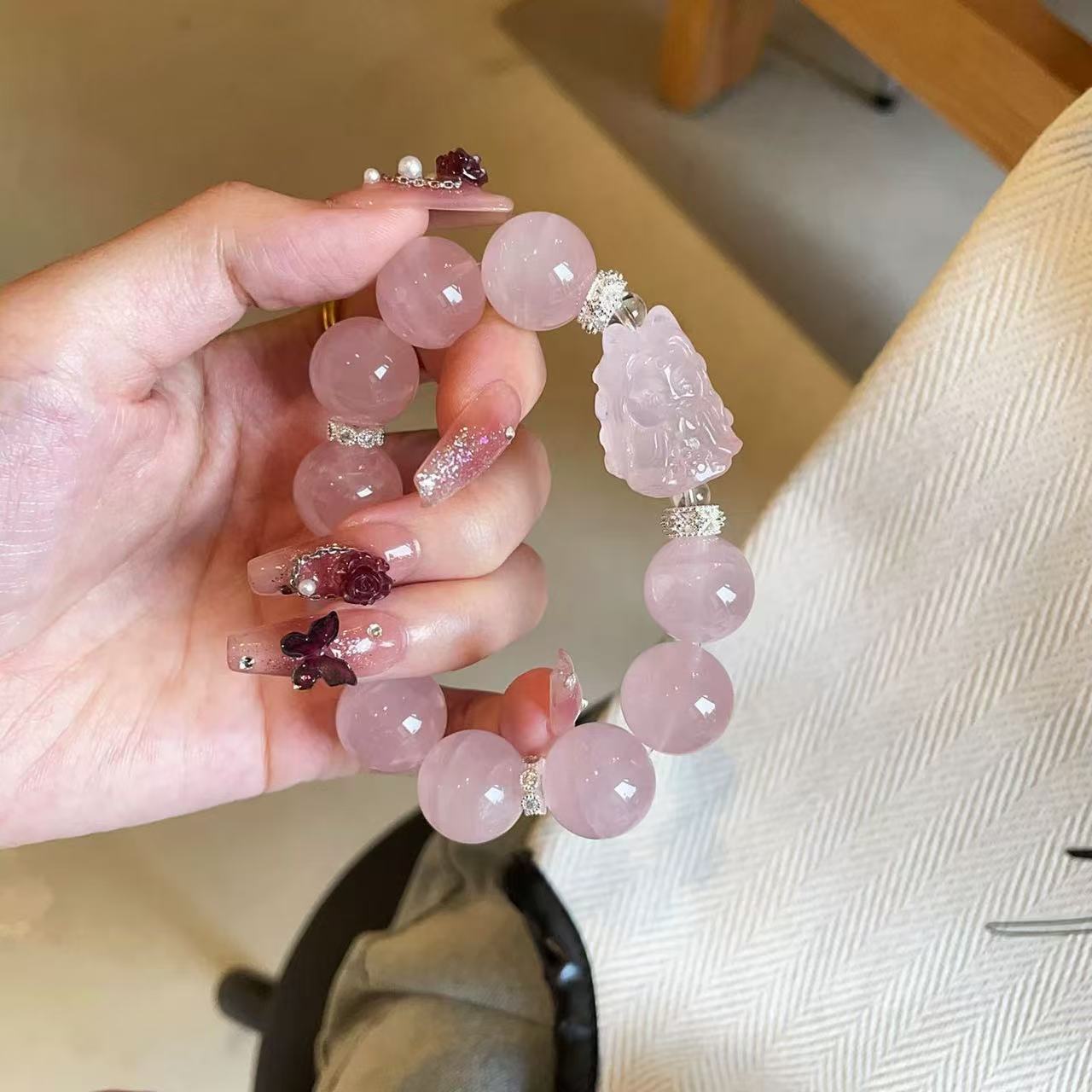 Wholesale Natural Pink Crystal Mo Pink Magic Box Bracelet for Women Pink Quartz White Crystal Yellow Crystal Bracelet for Women Niche High-end