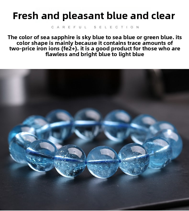 Aquamarine Bracelet Female Male Blue Beads Crystal Gem Scattered Beads Ice-like Smooth Devil Blue Sea Blue Treasure Bracelet