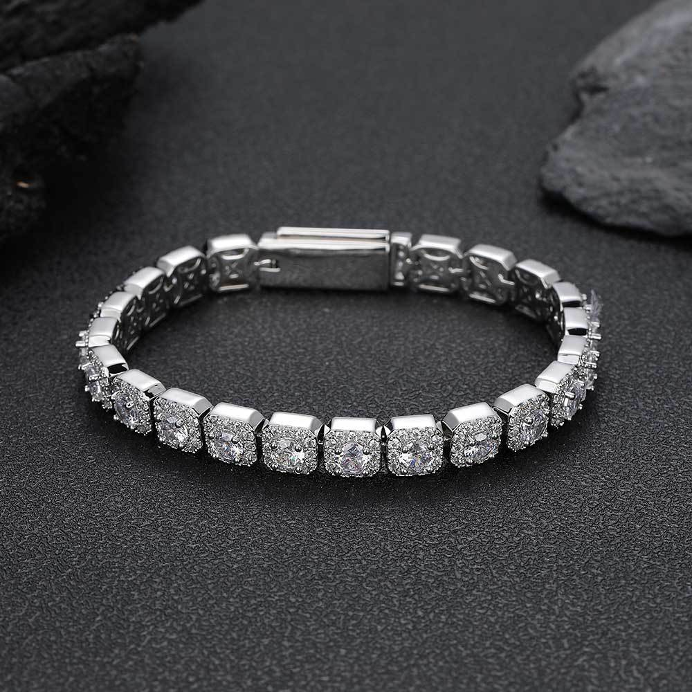 Cross-border Hip-hop Jewelry 7mm Flip Clasp Bracelet Zircon Rock Candy Chain European and American Hot-selling Accessories Men's Bracelet Wholesale
