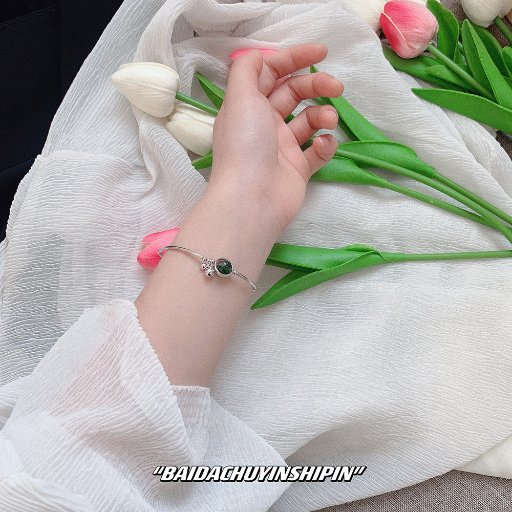 Korean Style Wealth-Attracting Green Phantom Bracelet for Women 925 Sterling Silver Green Crystal Bell Lucky Bead Elegant Bracelet Gift
