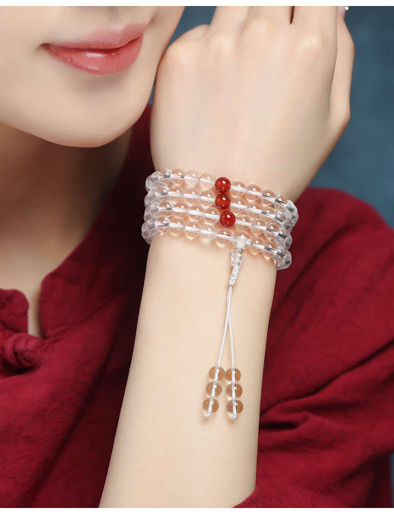 Natural Crystal Bracelet Old Mine Pure Body East China Sea White Crystal Unisex Round Bead Bracelet