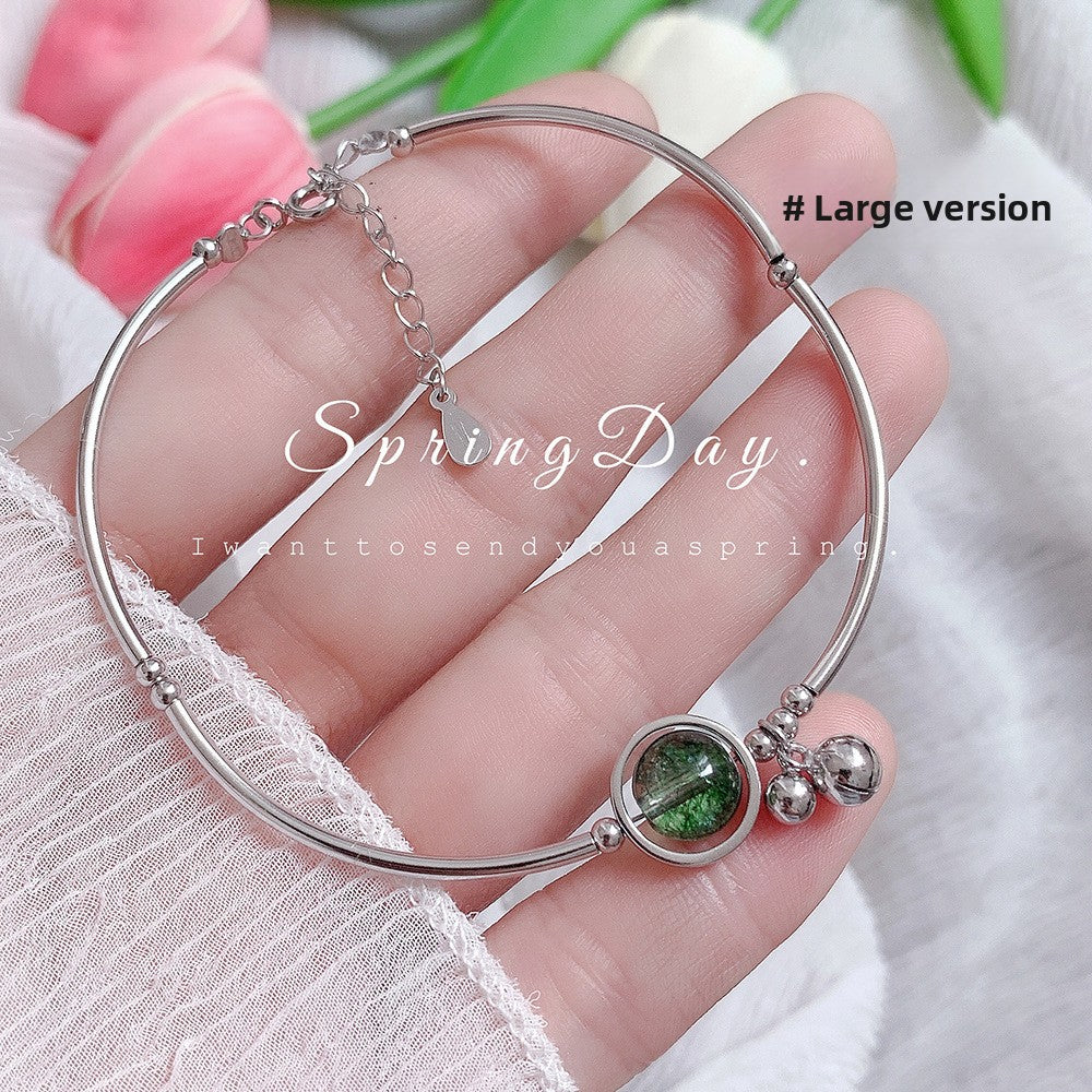 Korean Style Wealth-Attracting Green Phantom Bracelet for Women 925 Sterling Silver Green Crystal Bell Lucky Bead Elegant Bracelet Gift