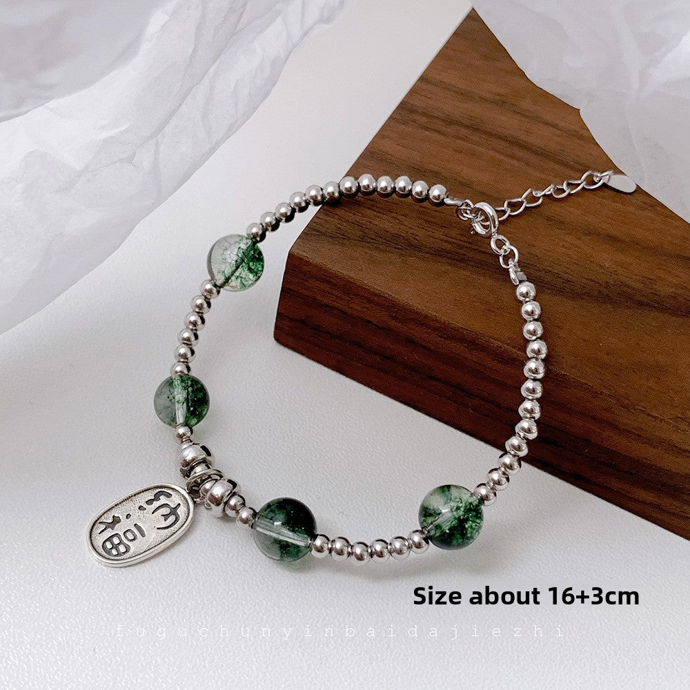 Korean Style Wealth-Attracting Green Phantom Bracelet for Women 925 Sterling Silver Green Crystal Bell Lucky Bead Elegant Bracelet Gift