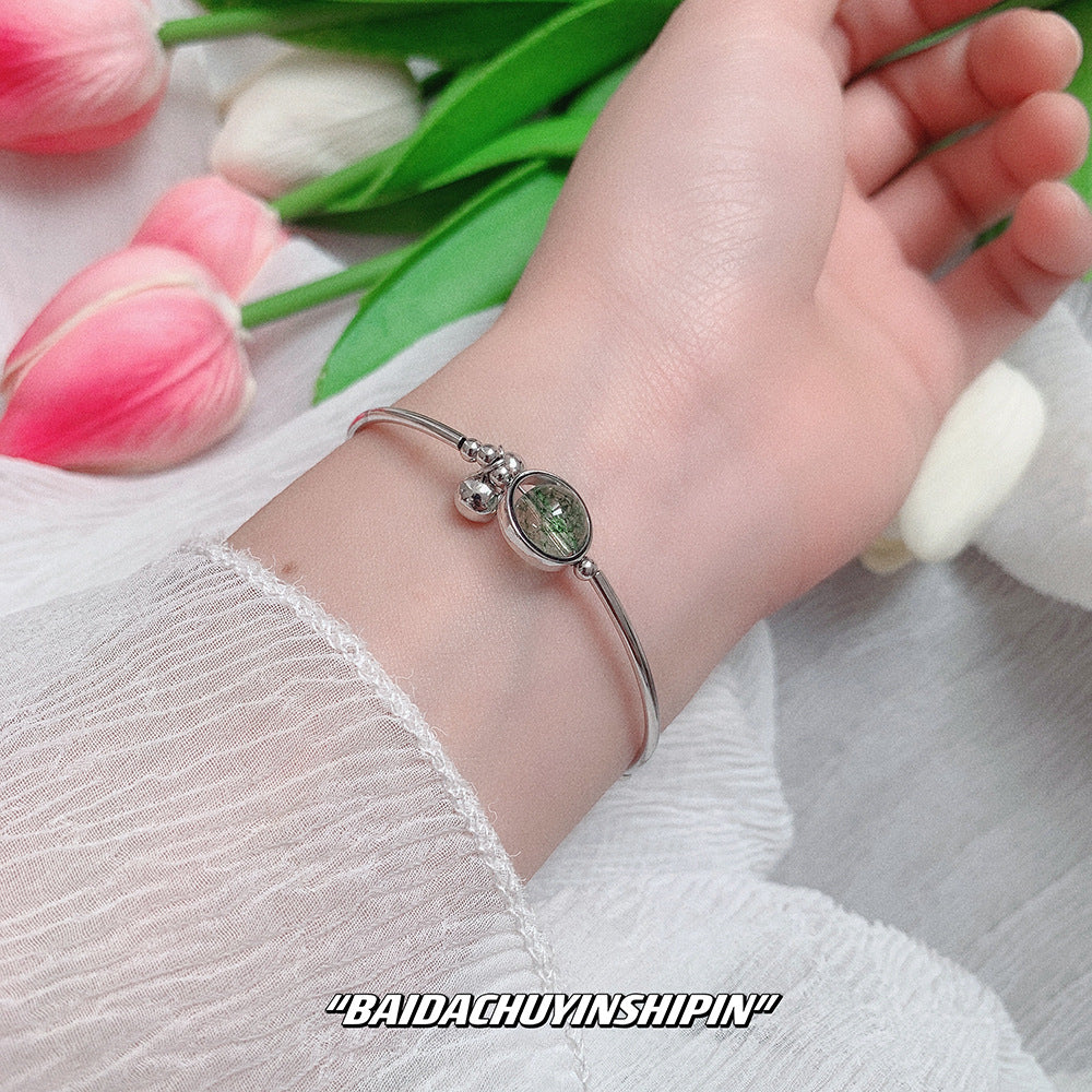 Korean Style Wealth-Attracting Green Phantom Bracelet for Women 925 Sterling Silver Green Crystal Bell Lucky Bead Elegant Bracelet Gift