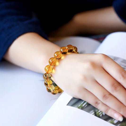 Donghai Crystal Brazilian Yellow Crystal Bracelet Optimize Citrine DIY Accessory Round Bead Bracelet Factory direct sales