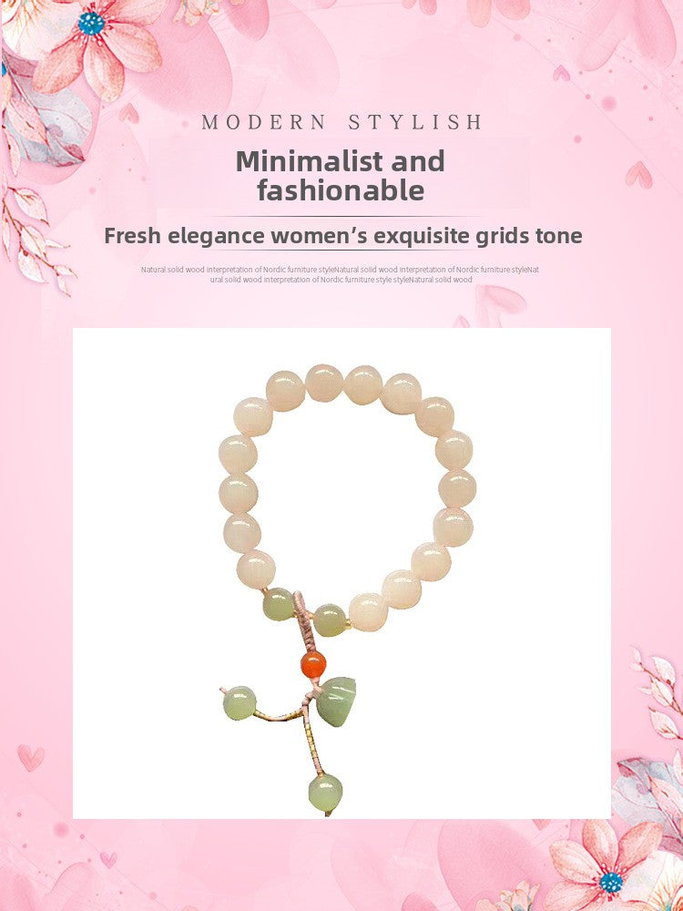Hetian Jade Lotus Pink Bracelet Light Pink Beaded Bracelet Lotus Seedpod Auspicious Ruyi Women's Style Gift for Girlfriend or Best Friend