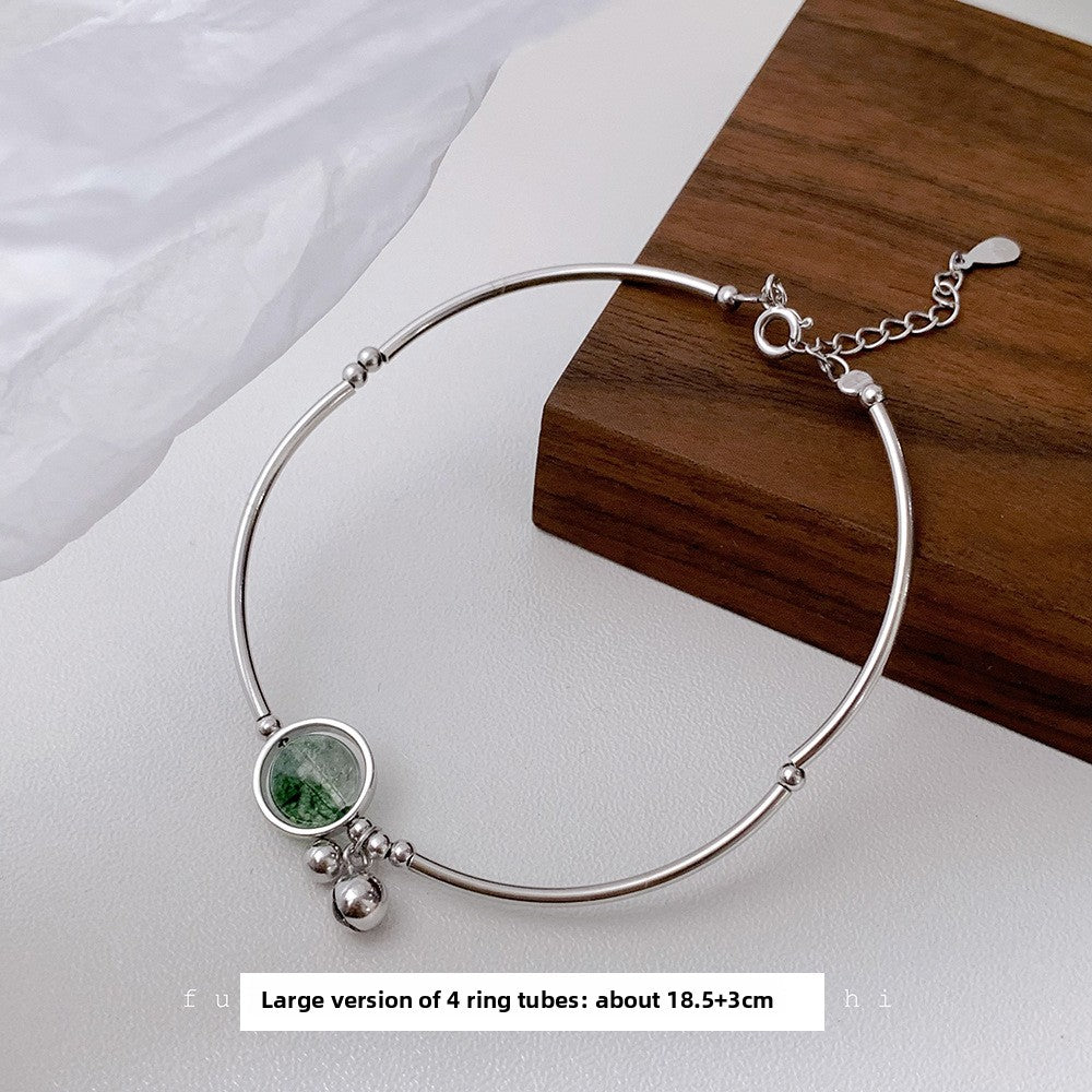 Korean Style Wealth-Attracting Green Phantom Bracelet for Women 925 Sterling Silver Green Crystal Bell Lucky Bead Elegant Bracelet Gift