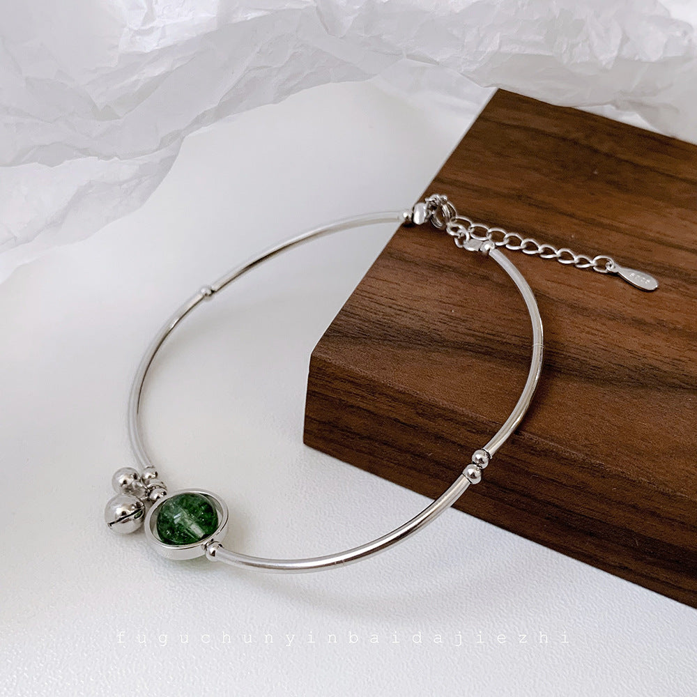 Korean Style Wealth-Attracting Green Phantom Bracelet for Women 925 Sterling Silver Green Crystal Bell Lucky Bead Elegant Bracelet Gift