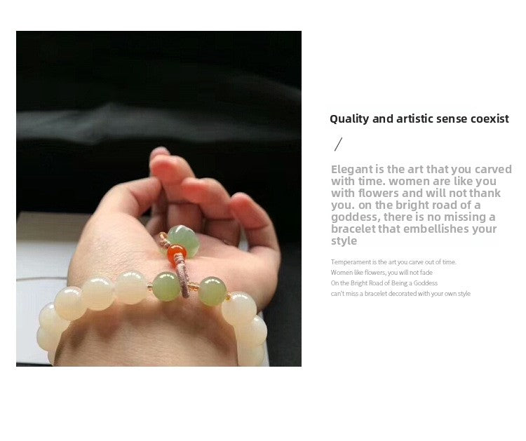 Hetian Jade Lotus Pink Bracelet Light Pink Beaded Bracelet Lotus Seedpod Auspicious Ruyi Women's Style Gift for Girlfriend or Best Friend
