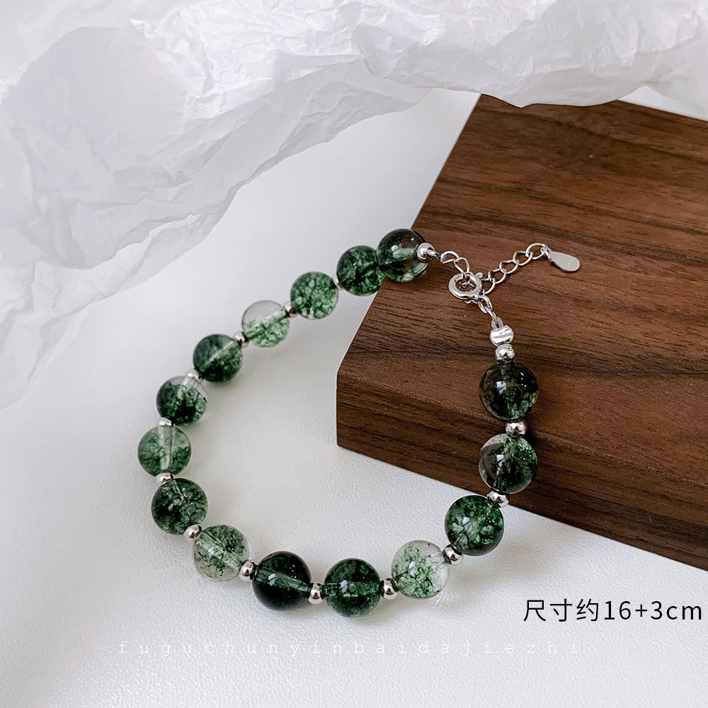 Korean Style Wealth-Attracting Green Phantom Bracelet for Women 925 Sterling Silver Green Crystal Bell Lucky Bead Elegant Bracelet Gift