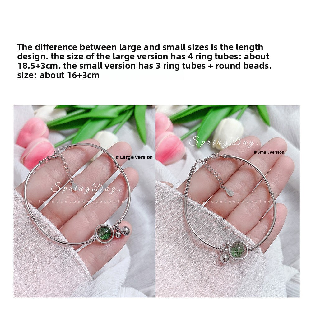 Korean Style Wealth-Attracting Green Phantom Bracelet for Women 925 Sterling Silver Green Crystal Bell Lucky Bead Elegant Bracelet Gift