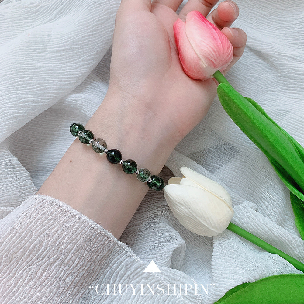 Korean Style Wealth-Attracting Green Phantom Bracelet for Women 925 Sterling Silver Green Crystal Bell Lucky Bead Elegant Bracelet Gift