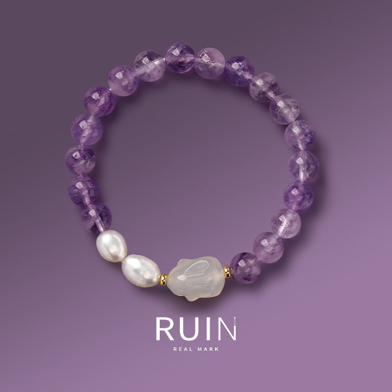 Nine Purple Fire Natural Amethyst Bracelet National Style Little Red Duobao Bracelet Original White Crystal Bracelet