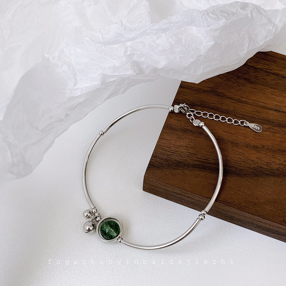 Korean Style Wealth-Attracting Green Phantom Bracelet for Women 925 Sterling Silver Green Crystal Bell Lucky Bead Elegant Bracelet Gift