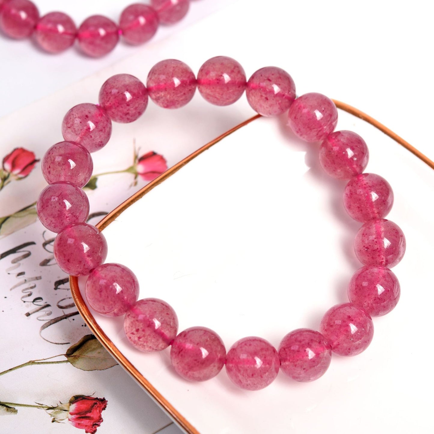 Fuhong Natural Strawberry Quartz Single Circle Bracelet Simple Fashion Women's Student Bracelet Jewelry Wholesale In Stock