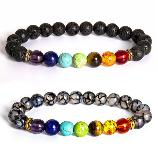 Colorful Natural Volcanic Stone Bracelet European and American Cross-Border New Handmade Beaded Men's Natural Tiger Eye Stone Bracelet