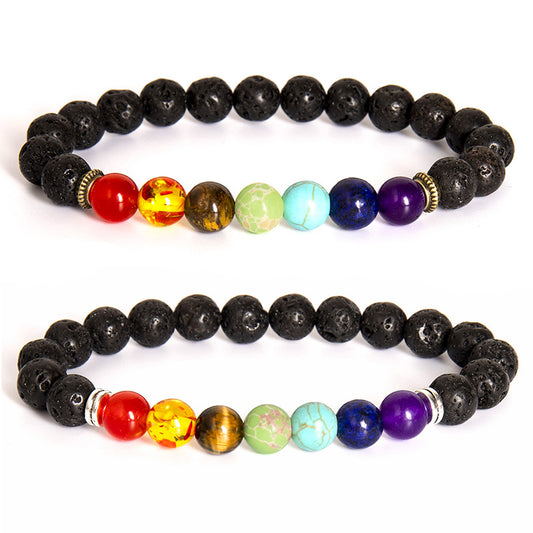Colorful Natural Volcanic Stone Bracelet European and American Cross-Border New Handmade Beaded Men's Natural Tiger Eye Stone Bracelet