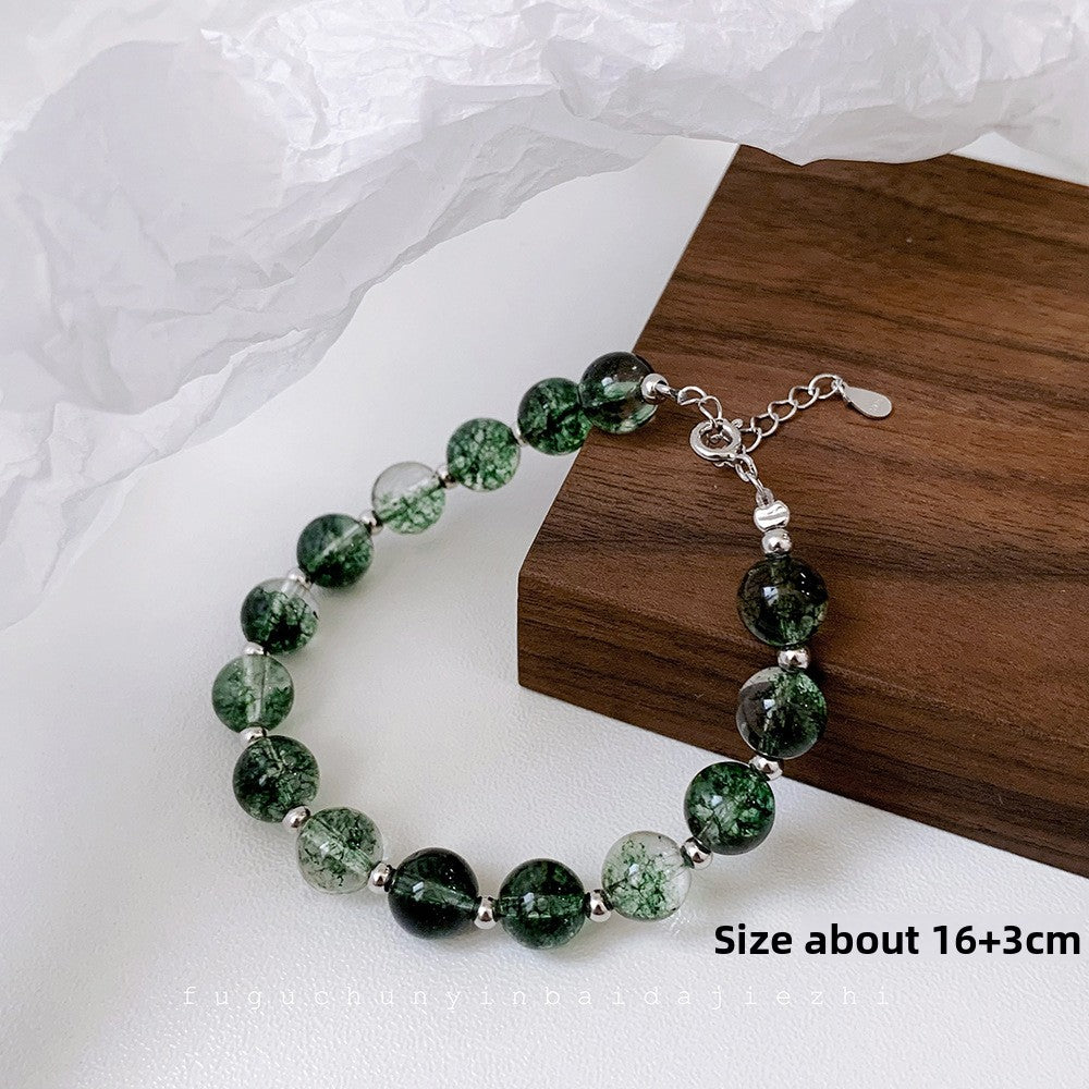Korean Style Wealth-Attracting Green Phantom Bracelet for Women 925 Sterling Silver Green Crystal Bell Lucky Bead Elegant Bracelet Gift