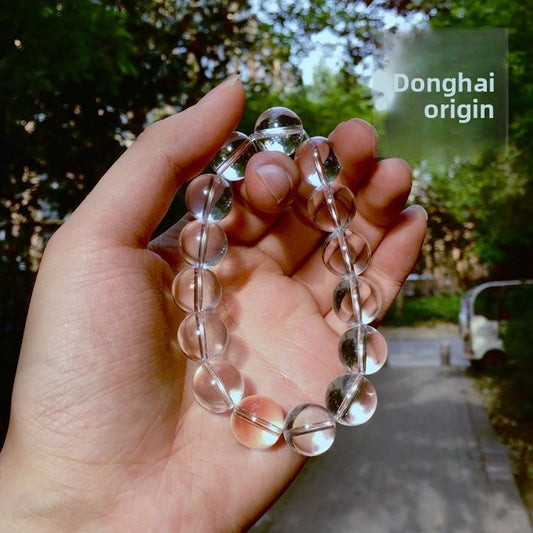 Natural East China Sea Old Material Round Bead White Crystal Bracelet Old Mine White Crystal Rough Stone Bracelet for Men and Women Loose Beads