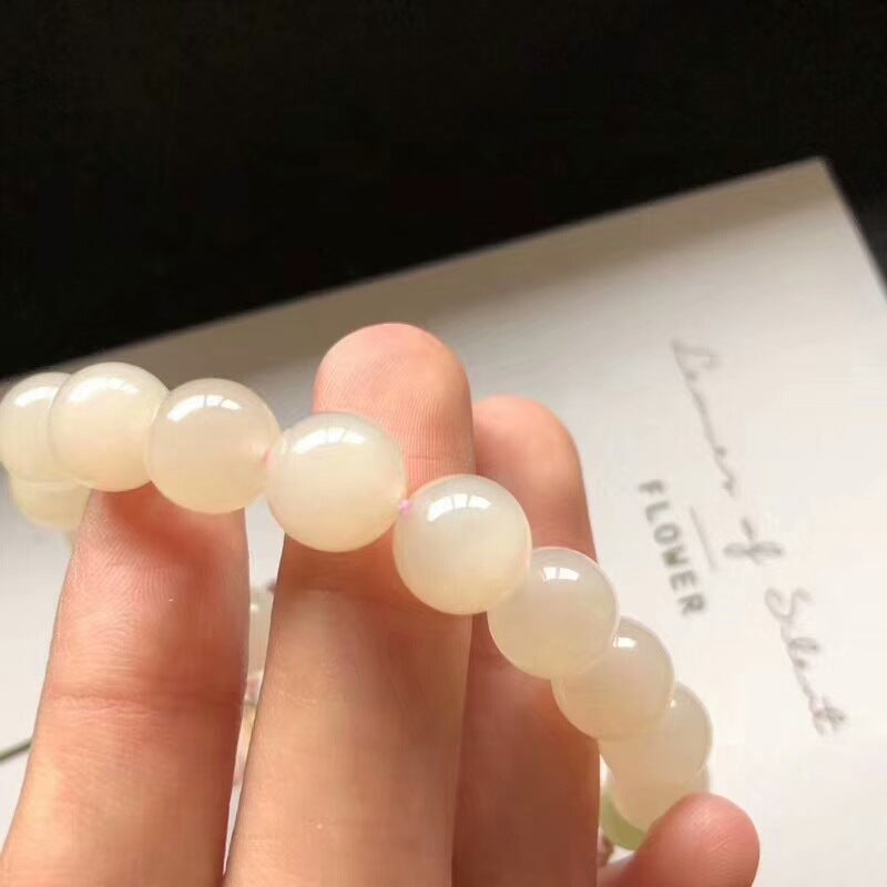 Hetian Jade Lotus Pink Bracelet Light Pink Beaded Bracelet Lotus Seedpod Auspicious Ruyi Women's Style Gift for Girlfriend or Best Friend