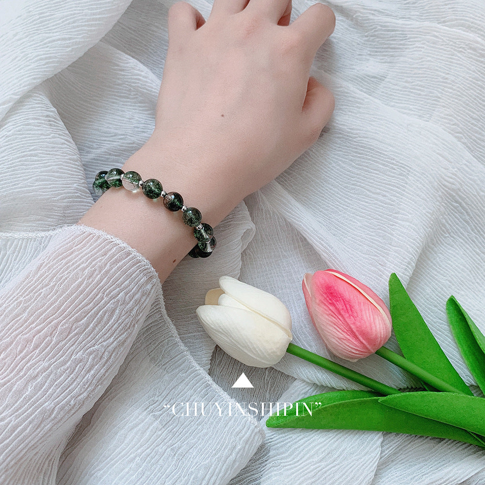Korean Style Wealth-Attracting Green Phantom Bracelet for Women 925 Sterling Silver Green Crystal Bell Lucky Bead Elegant Bracelet Gift
